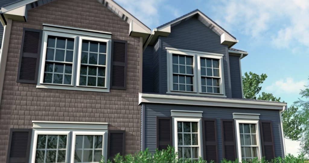 Two-story home with two types of siding